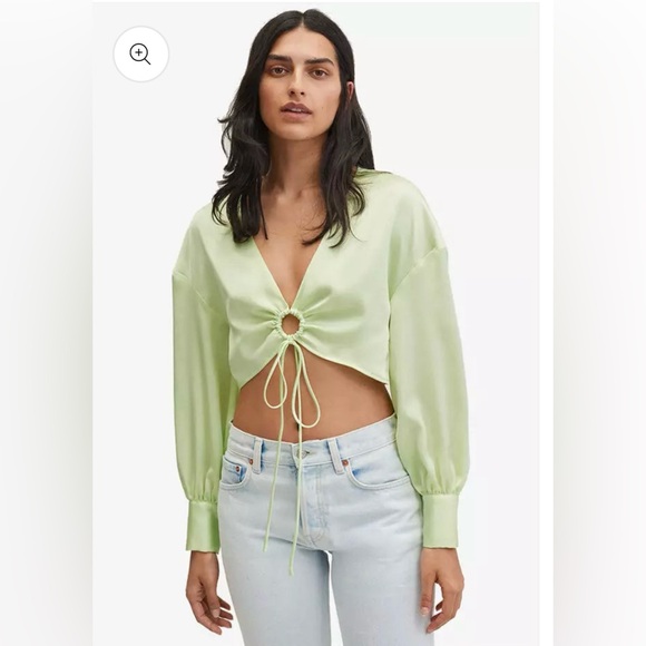 NWT Mango Light Green Tie-Front Blouse - Picture 1 of 4